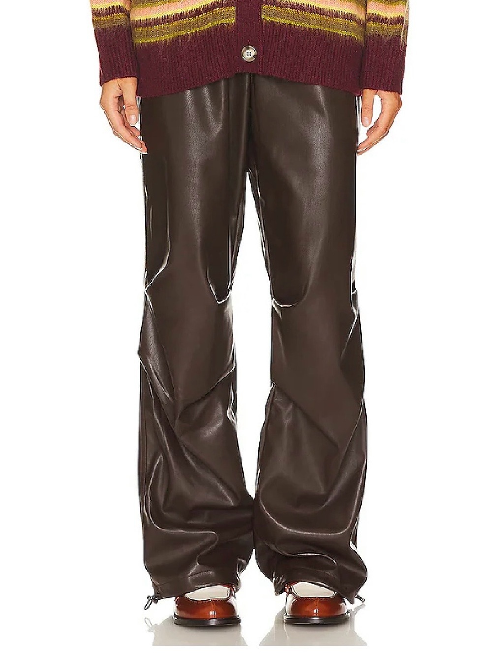 AFRM Wide-Leg Faux Leather Parachute Pants in Dark Brown